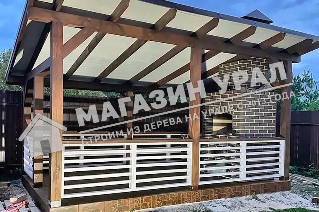 Беседка с печью и мангалом «Огневушка» — общий вид