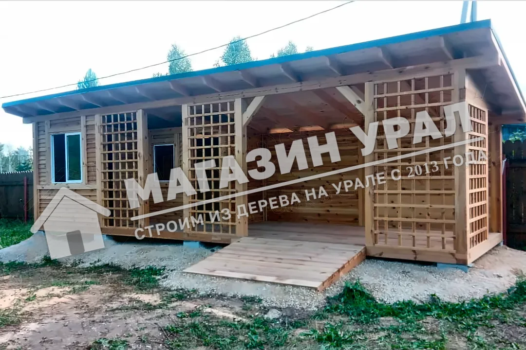 Беседка с хозблоком под одной крышей «Подворье» — общий вид