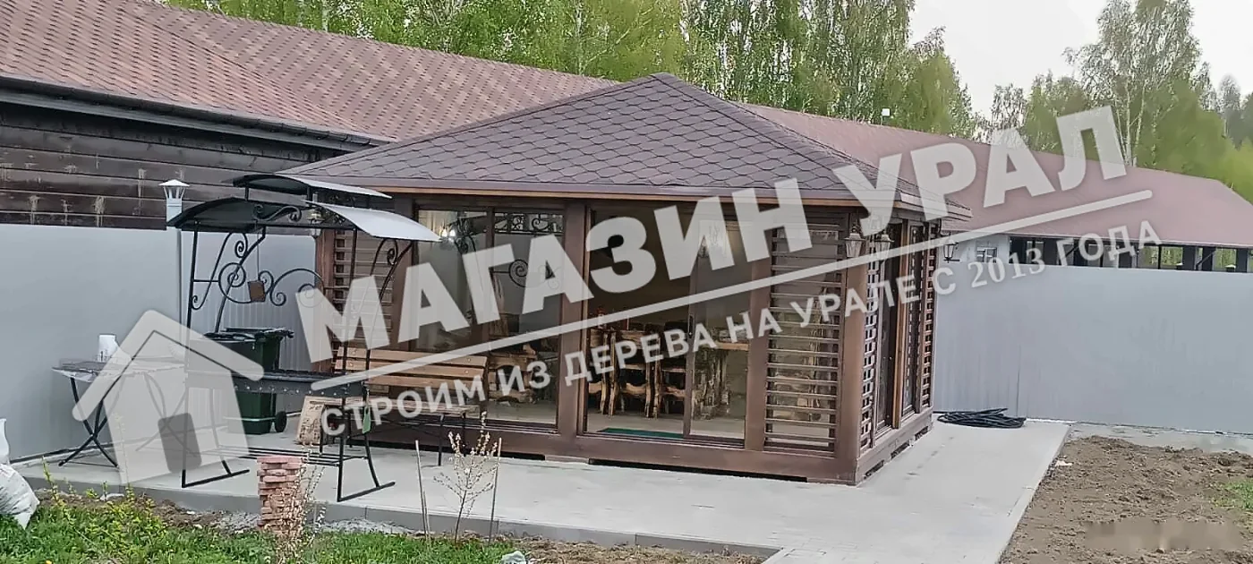 Тёплая беседка-столовая с остеклением «Усадьба» — общий вид
