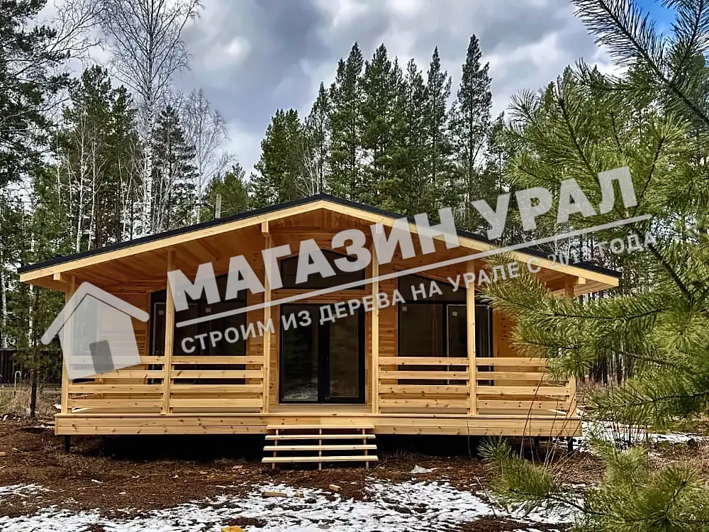 Каркасный дом с большой террасой «Тайга» — общий вид