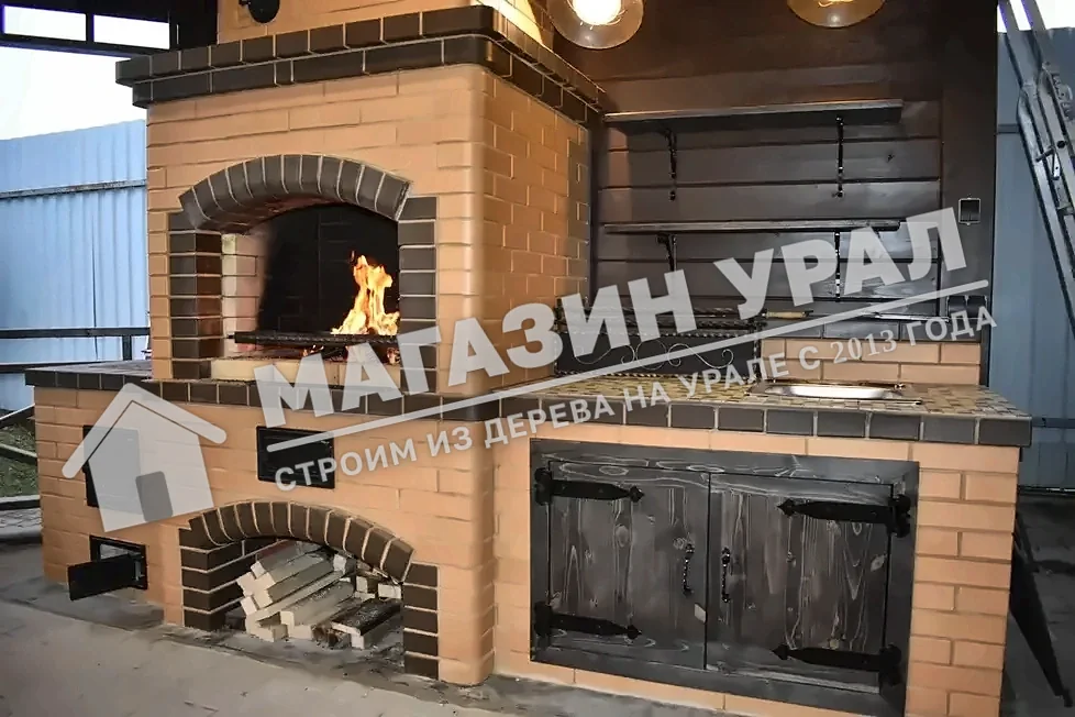 Мангальный комплекс с печью и шкафами «Подворье» — фото