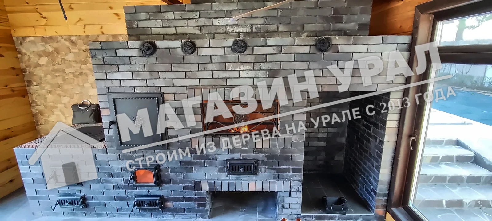 Печной комплекс с плитой и мангалом «Графит» — общий вид