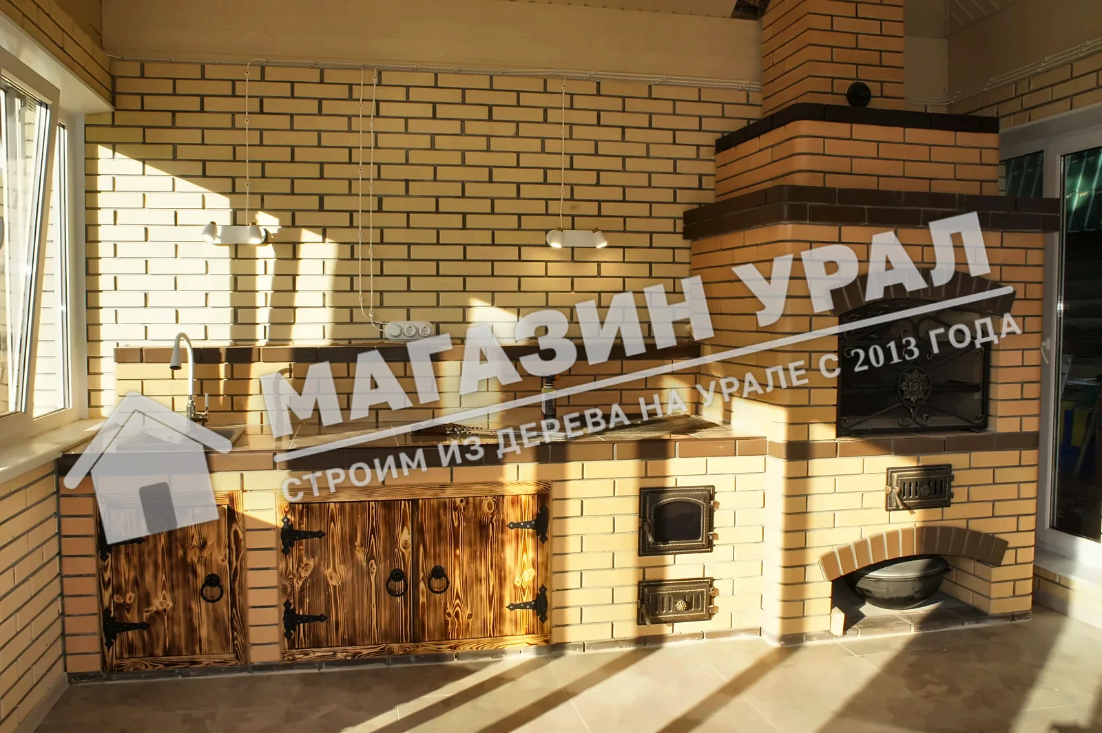 Печной комплекс с мойкой и казаном «Хозяюшка» — общий вид