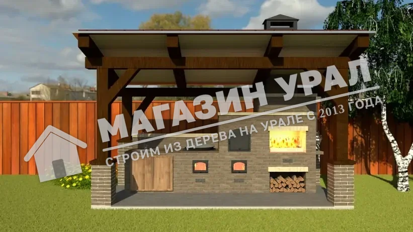 Мангальная зона под навесом «Навес» 2,4×3,65 м — фото